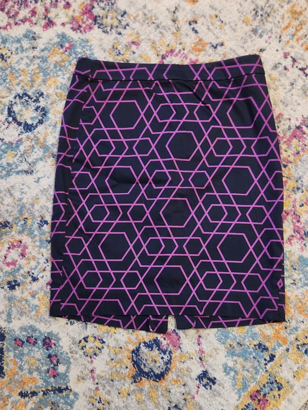 J. Crew Navy and Purple Geometric Pencil Skirt